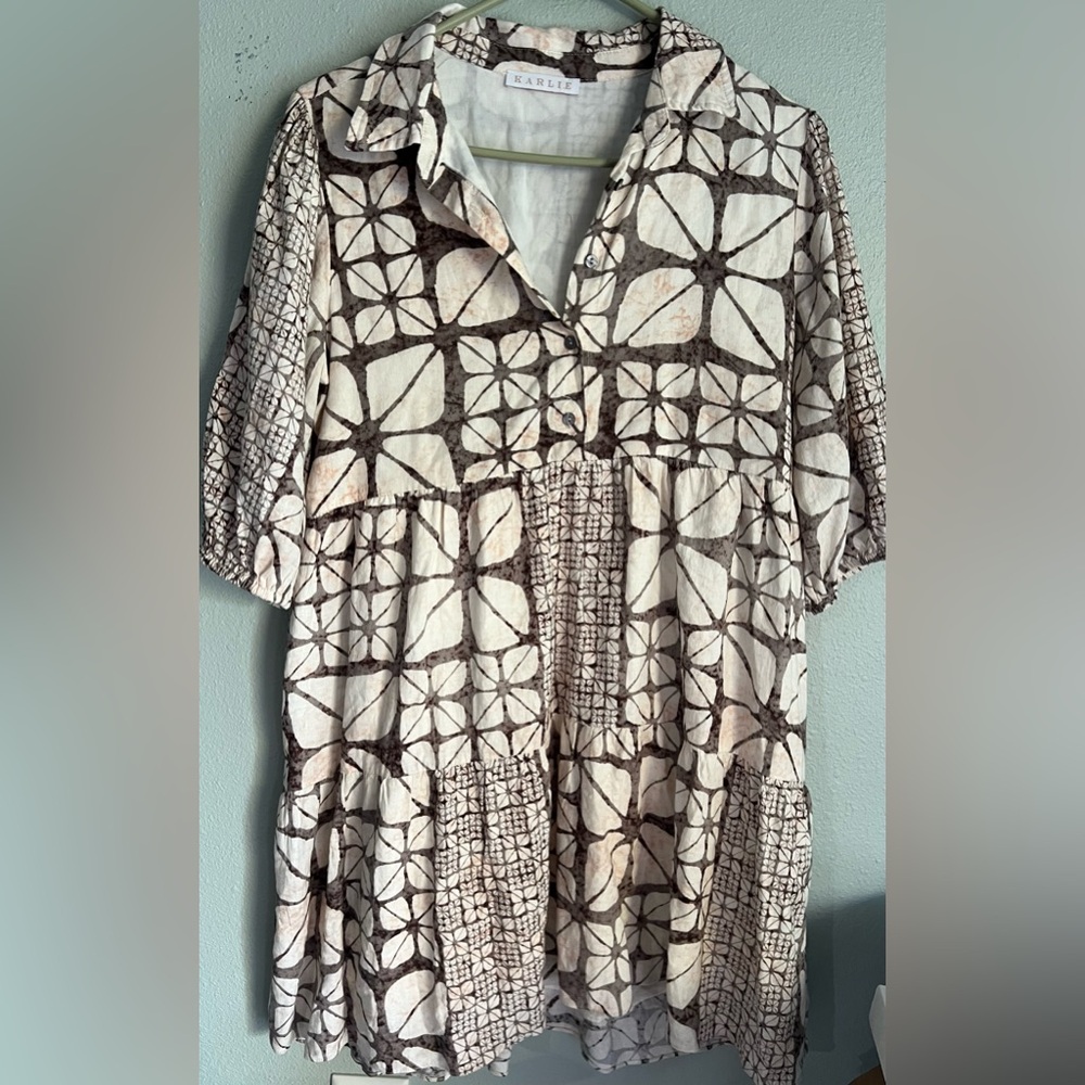 Karlie x Anthropologie Safari Tiered Midi Dress, Size L. Excellent Condition